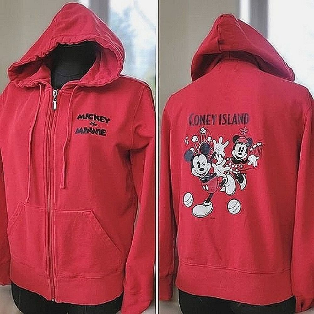 Vtg Y2K red Mickey & Minnie Coney Island official Disney zip up hoodie